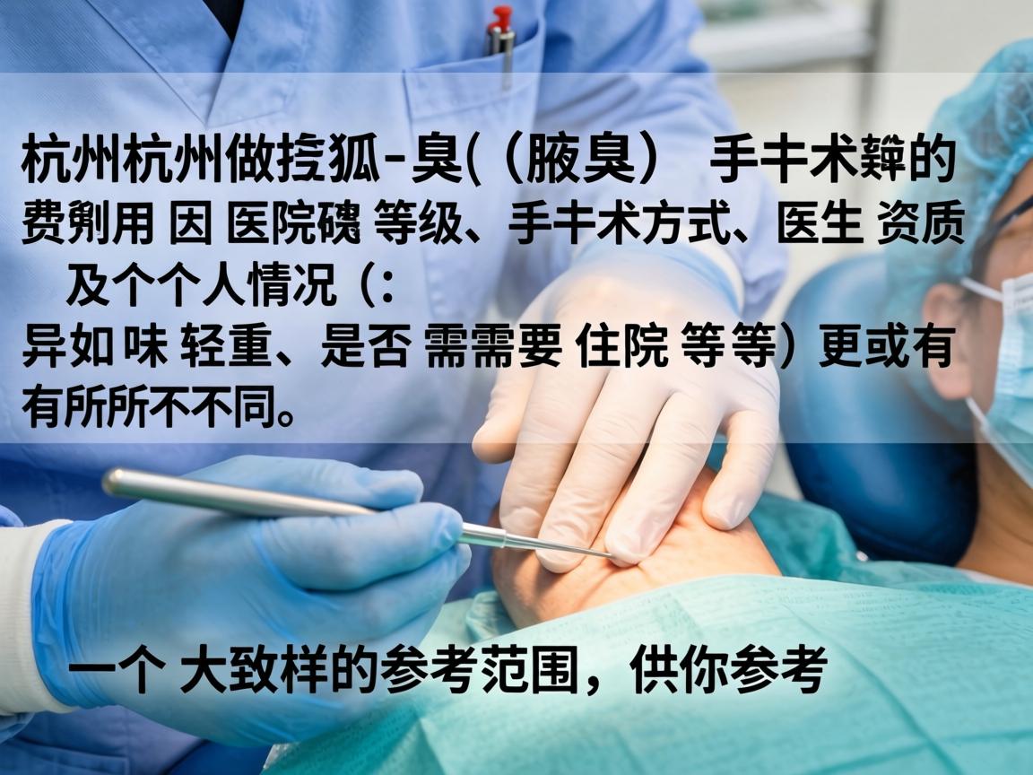 在杭州做狐臭（腋臭）手术的费用因医院等级、手术方式、医生资质及个人情况（如异味轻重、是否需要住院等）而有所不同。以下是一个大致的参考范围，供你参考