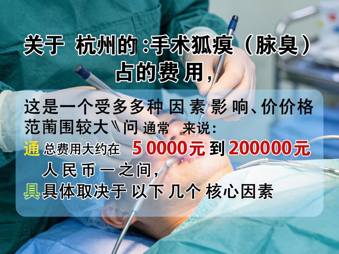 关于杭州手术狐臭（腋臭）的费用，这是一个受多种因素影响、价格范围较大的问题。通常来说，总费用大约在 5000元到20000元人民币 之间，具体取决于以下几个核心因素