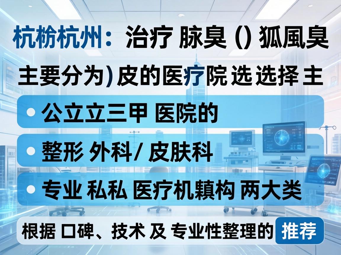 在杭州，治疗腋臭（狐臭）的医院选择主要分为公立三甲医院的整形外科/皮肤科和专业私立医疗机构两大类。以下是根据口碑、技术及专业性整理的推荐