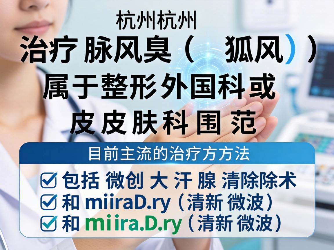 在杭州，治疗腋臭（狐臭）属于整形外科或皮肤科的范畴。目前主流的治疗方法包括微创大汗腺清除术和miraDry（清新微波）等