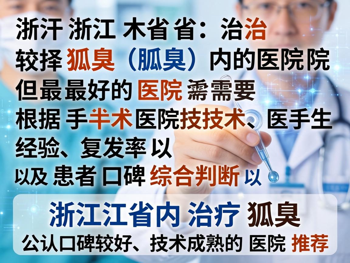 在浙江省，治疗狐臭（腋臭）的医院选择较多，但最好的医院需要根据手术技术、医生经验、复发率以及患者口碑综合判断。以下是浙江省内治疗狐臭公认口碑较好、技术成熟的医院推荐