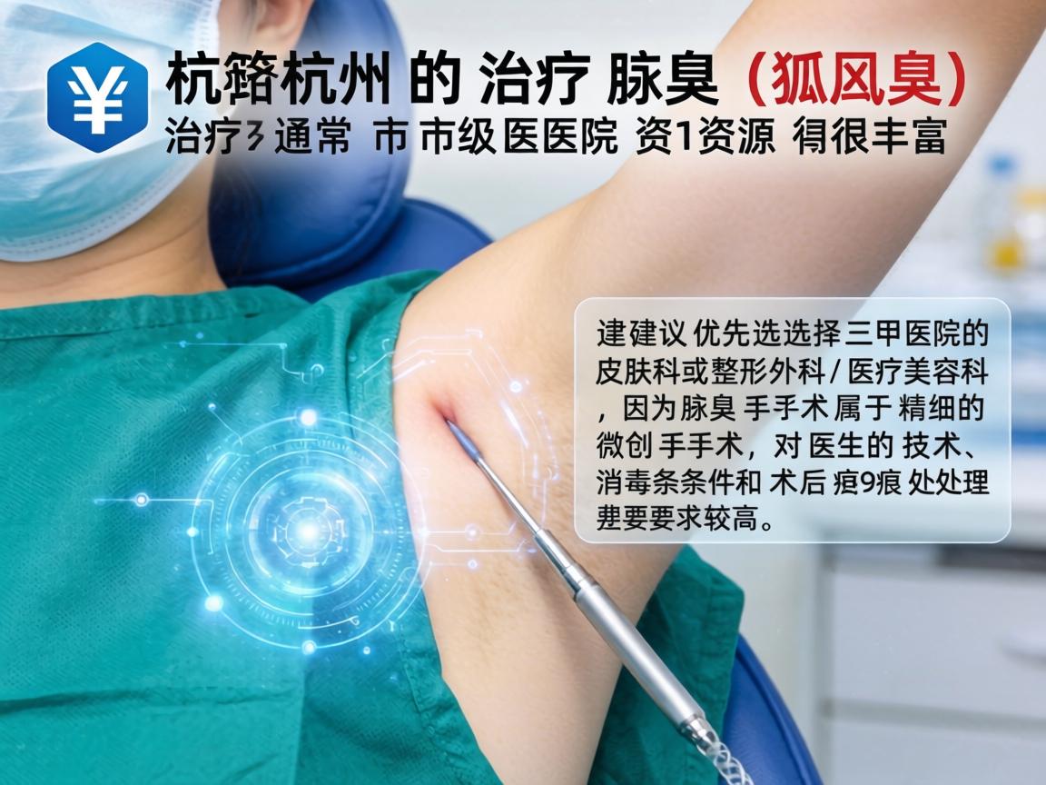 在杭州，治疗腋臭（狐臭）的市级医院资源很丰富。通常建议优先选择三甲医院的皮肤科或整形外科/医疗美容科，因为腋臭手术属于精细的微创手术，对医生的技术、消毒条件和术后疤痕处理要求较高