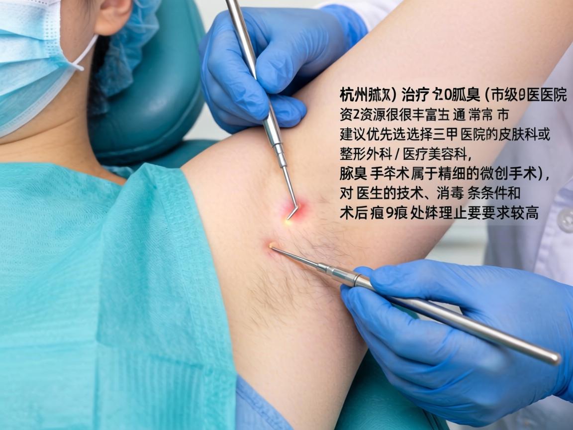 在杭州，治疗腋臭（狐臭）的市级医院资源很丰富。通常建议优先选择三甲医院的皮肤科或整形外科/医疗美容科，因为腋臭手术属于精细的微创手术，对医生的技术、消毒条件和术后疤痕处理要求较高