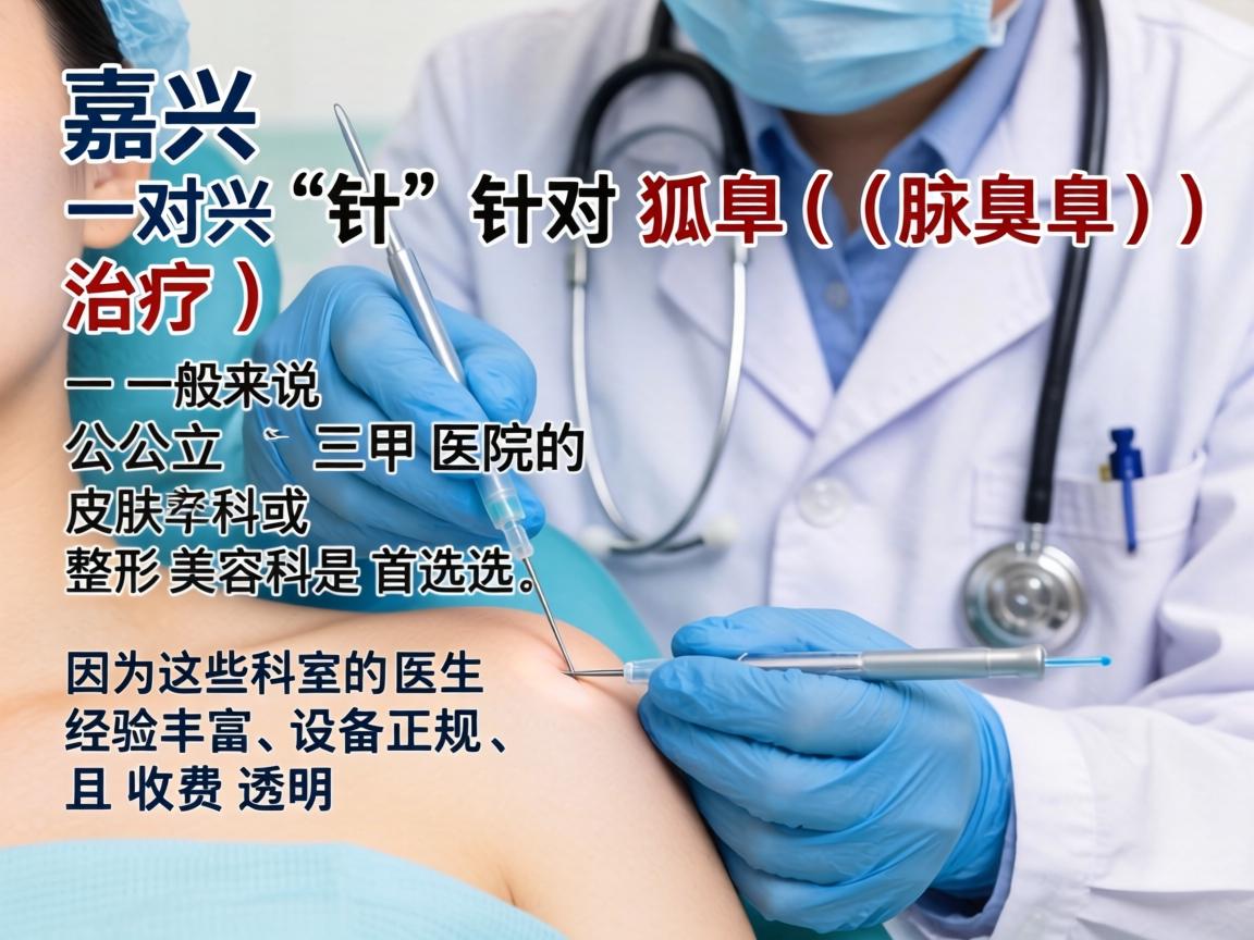 在嘉兴，针对狐臭（腋臭）的治疗，一般来说公立三甲医院的皮肤科或整形美容科是首选，因为这些科室的医生经验丰富、设备正规，且收费透明