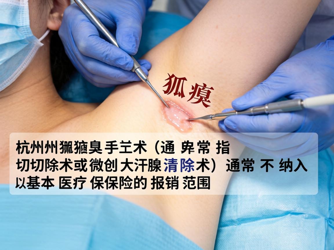 在杭州，狐臭手术（通常指腋臭切除术或微创大汗腺清除术）通常不纳入基本医疗保险的报销范围。以下是详细说明