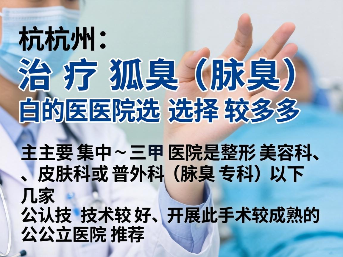 在杭州，治疗狐臭（腋臭）的医院选择较多，主要集中在三甲医院的整形美容科、皮肤科或普外科（腋臭专科）以下是几家公认技术较好、开展此手术较成熟的公立医院推荐