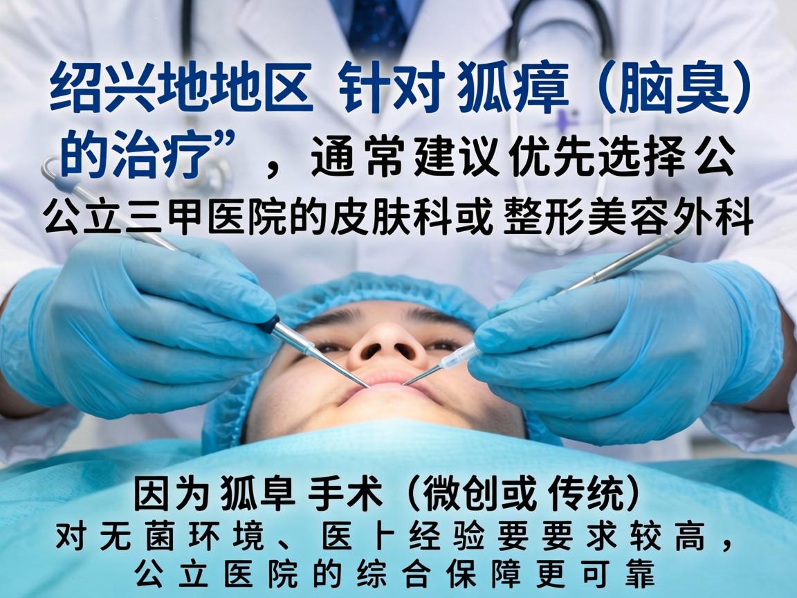在绍兴地区，针对狐臭（腋臭）的治疗，通常建议优先选择公立三甲医院的皮肤科或整形美容外科。因为狐臭手术（微创或传统）对无菌环境、医生经验要求较高，公立医院的综合保障更可靠