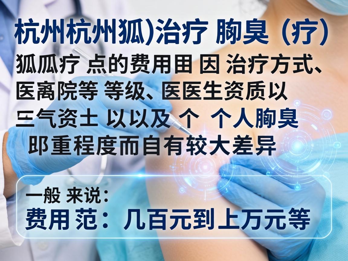 在杭州治疗腋臭（狐臭）的费用因治疗方式、医院等级、医生资质以及个人腋臭严重程度而有较大差异。一般来说，费用范围在几百元到上万元不等