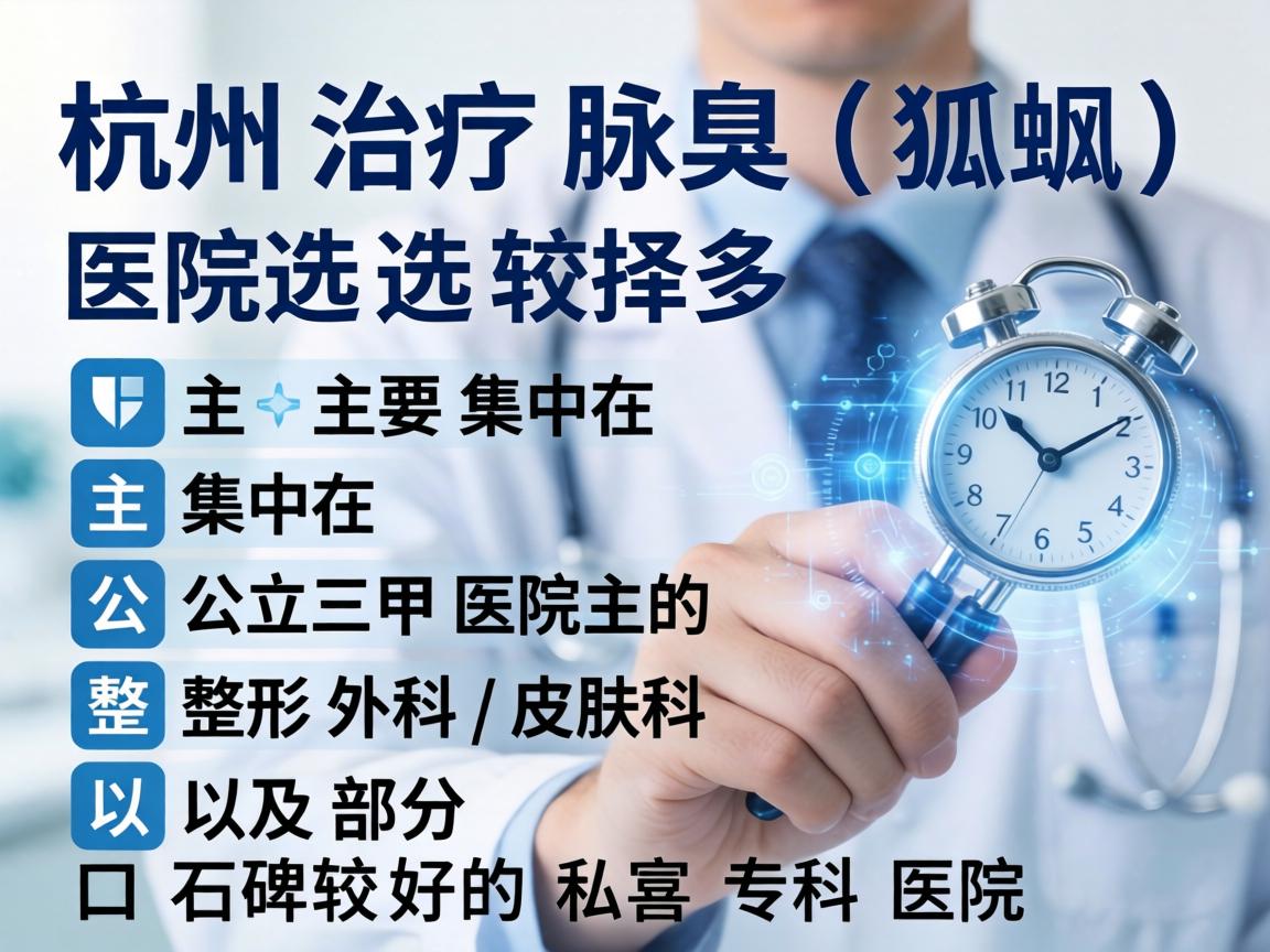 在杭州，治疗腋臭（狐臭）的医院选择较多，主要集中在公立三甲医院的整形外科/皮肤科以及部分口碑较好的私立专科医院
