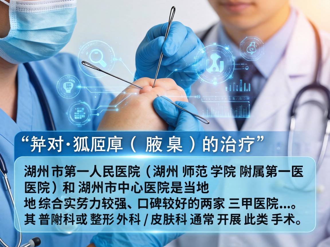 在湖州地区，针对狐臭（腋臭）的治疗，湖州市第一人民医院（湖州师范学院附属第一医院）和湖州市中心医院是当地综合实力较强、口碑较好的两家三甲医院，其普外科或整形外科/皮肤科通常开展此类手术