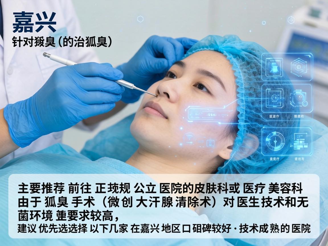 在嘉兴，针对狐臭（腋臭）的治疗，主要推荐前往正规公立医院的皮肤科或医疗美容科。由于狐臭手术（微创大汗腺清除术）对医生技术和无菌环境要求较高，建议优先选择以下几家在嘉兴地区口碑较好、技术成熟的医院
