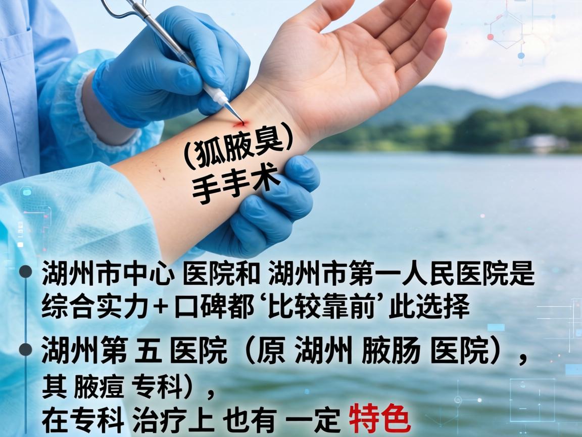 在湖州地区，提到腋臭（狐臭）手术，湖州市中心医院和湖州市第一人民医院是综合实力和口碑都比较靠前的选择。此外，湖州第五医院（原湖州肛肠医院，其腋臭专科）在专科治疗上也有一定特色
