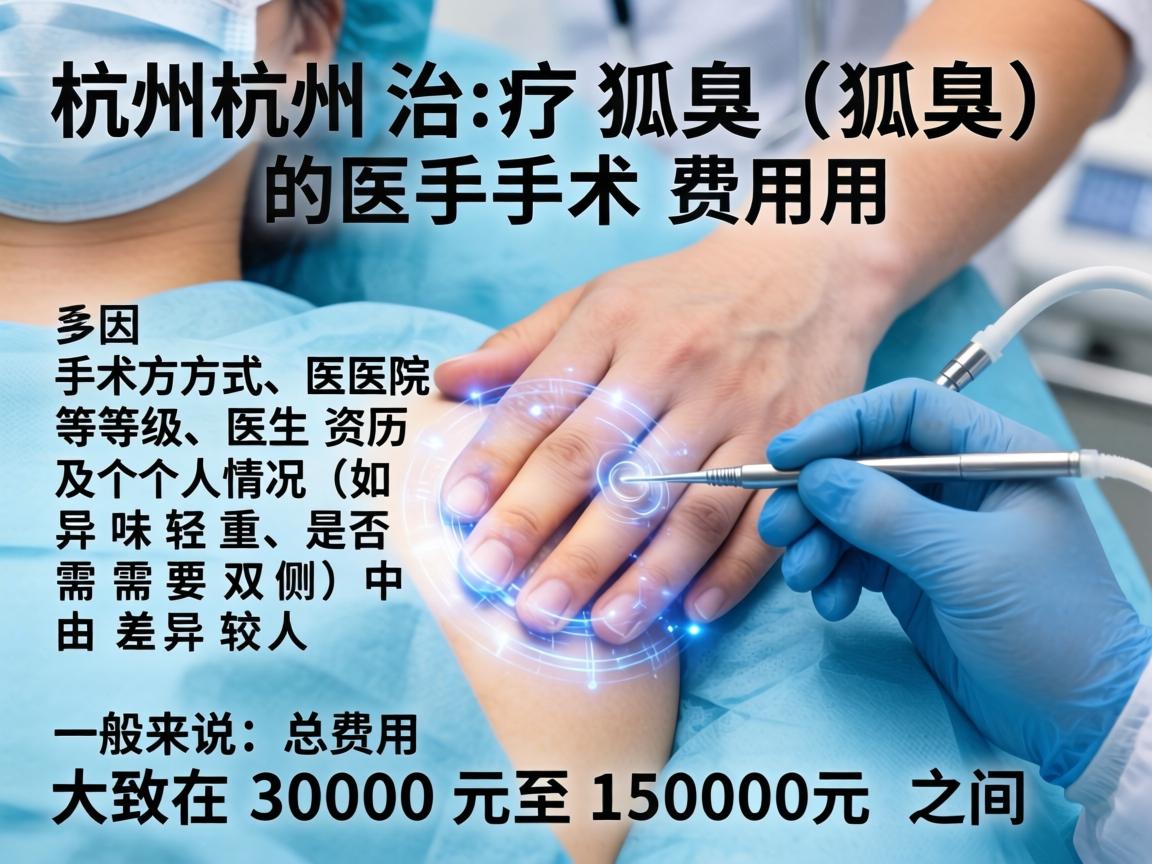 在杭州，治疗狐臭（腋臭）的手术费用因手术方式、医院等级、医生资历及个人情况（如异味轻重、是否需要双侧）而差异较大。一般来说，总费用大致在 3000元至15000元 之间