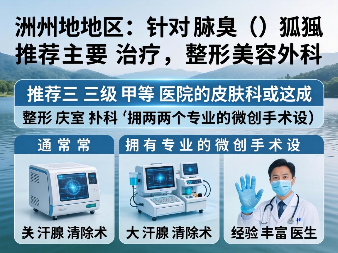 在湖州地区，针对腋臭（狐臭）的治疗，主要推荐三级甲等医院的皮肤科或整形美容外科。这两个科室通常拥有专业的微创手术设备（如大汗腺清除术）和经验丰富的医生