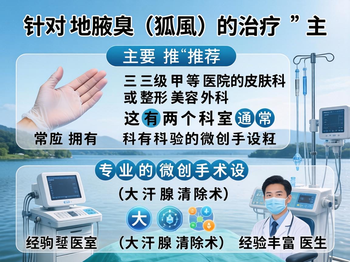 在湖州地区，针对腋臭（狐臭）的治疗，主要推荐三级甲等医院的皮肤科或整形美容外科。这两个科室通常拥有专业的微创手术设备（如大汗腺清除术）和经验丰富的医生