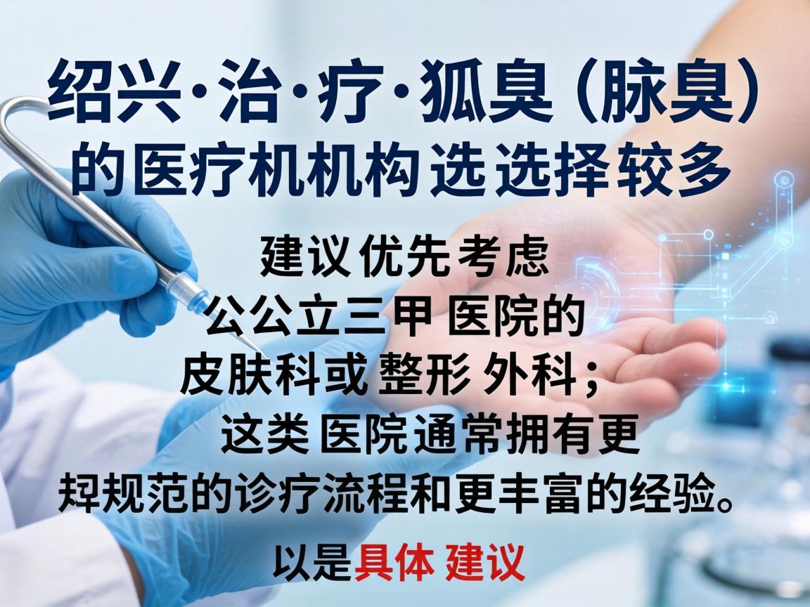 绍兴治疗狐臭（腋臭）的医疗机构选择较多，建议优先考虑公立三甲医院的皮肤科或整形外科，这类医院通常拥有更规范的诊疗流程和更丰富的经验。以下是具体建议
