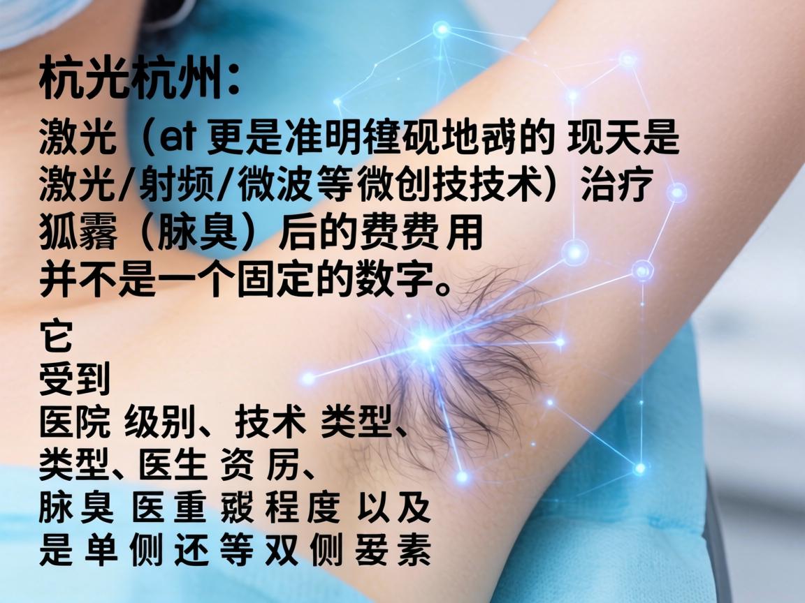 在杭州，激光（或更准确地说是激光/射频/微波等微创技术）治疗狐臭（腋臭）的费用并不是一个固定的数字，它受到医院级别、技术类型、医生资历、腋臭严重程度以及是单侧还是双侧等因素的影响