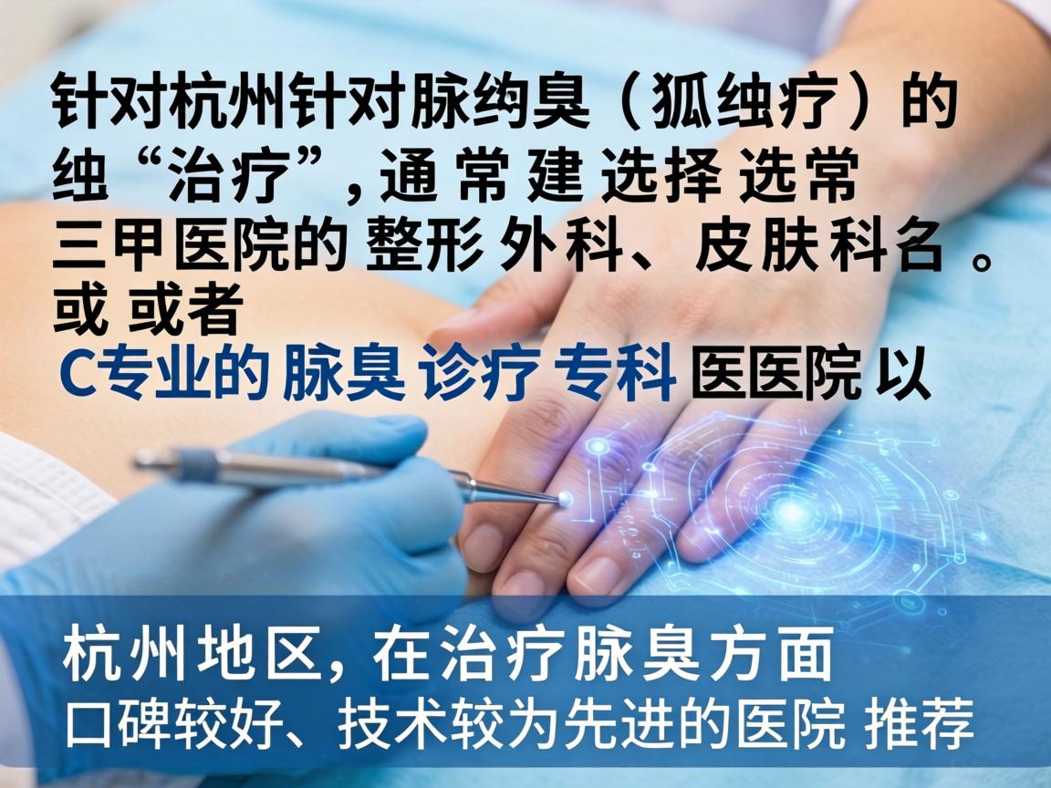 在杭州，针对腋臭（狐臭）的治疗，通常建议选择三甲医院的整形外科、皮肤科，或者专业的腋臭诊疗专科医院。以下是杭州地区在治疗腋臭方面口碑较好、技术较为先进的医院推荐
