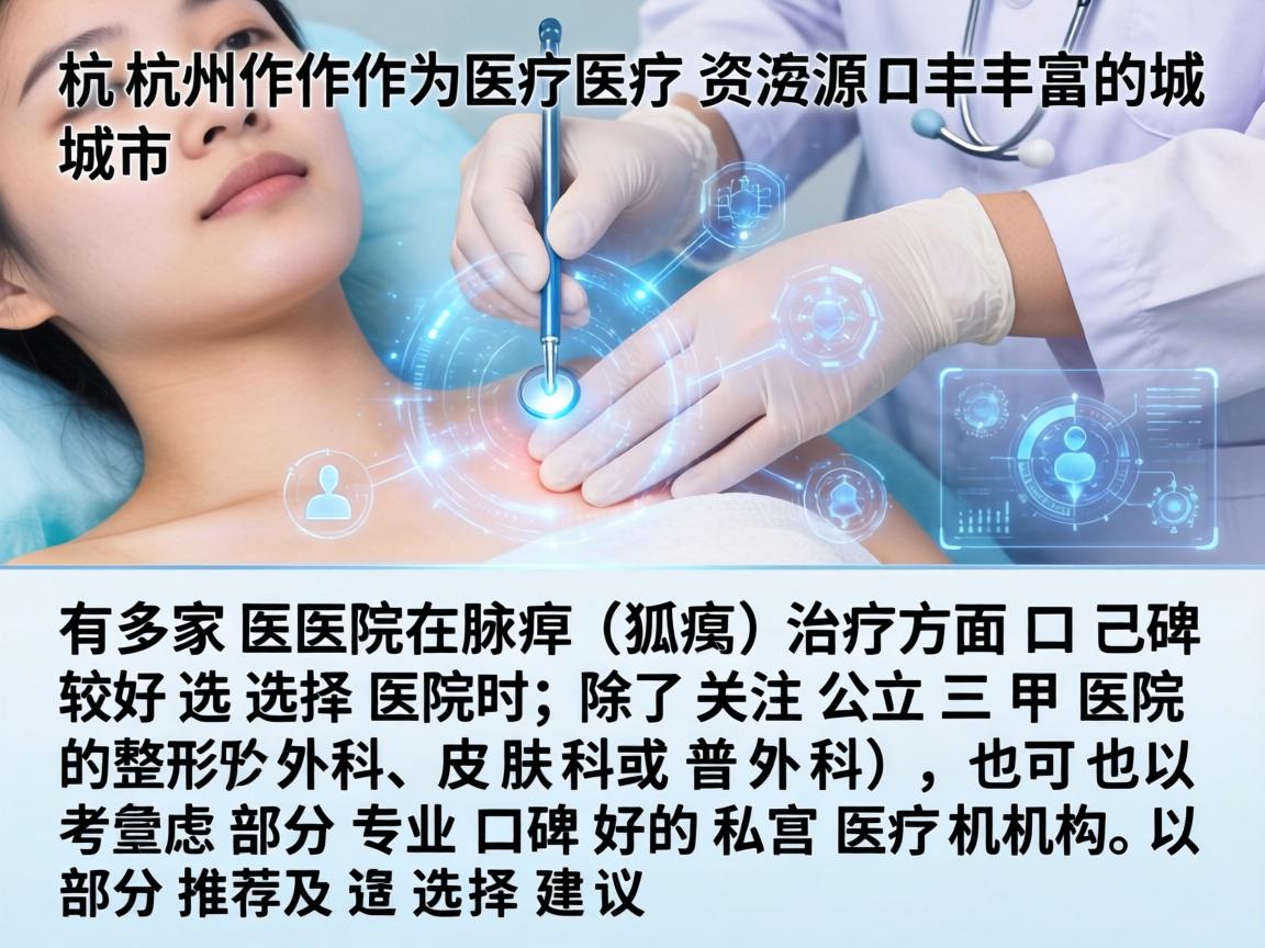 杭州作为医疗资源丰富的城市，有多家医院在腋臭（狐臭）治疗方面口碑较好。选择医院时，除了关注公立三甲医院的整形外科、皮肤科或普外科，也可以考虑部分专业口碑好的私立医疗机构。以下是部分推荐及选择建议