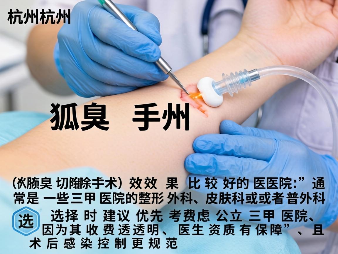 在杭州，做狐臭手术（腋臭切除术）效果比较好的医院，通常是一些三甲医院的整形外科、皮肤科或者普外科。选择时建议优先考虑公立三甲医院，因为其收费透明、医生资质有保障，且术后感染控制更规范