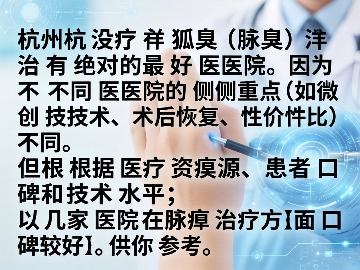 在杭州，治疗狐臭（腋臭）并没有绝对的最好医院，因为不同医院的侧重点（如微创技术、术后恢复、性价比）不同。但根据医疗资源、患者口碑和技术水平，以下几家医院在腋臭治疗方面口碑较好，供你参考