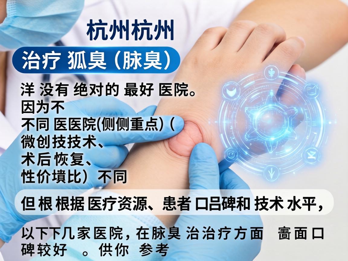 在杭州，治疗狐臭（腋臭）并没有绝对的最好医院，因为不同医院的侧重点（如微创技术、术后恢复、性价比）不同。但根据医疗资源、患者口碑和技术水平，以下几家医院在腋臭治疗方面口碑较好，供你参考