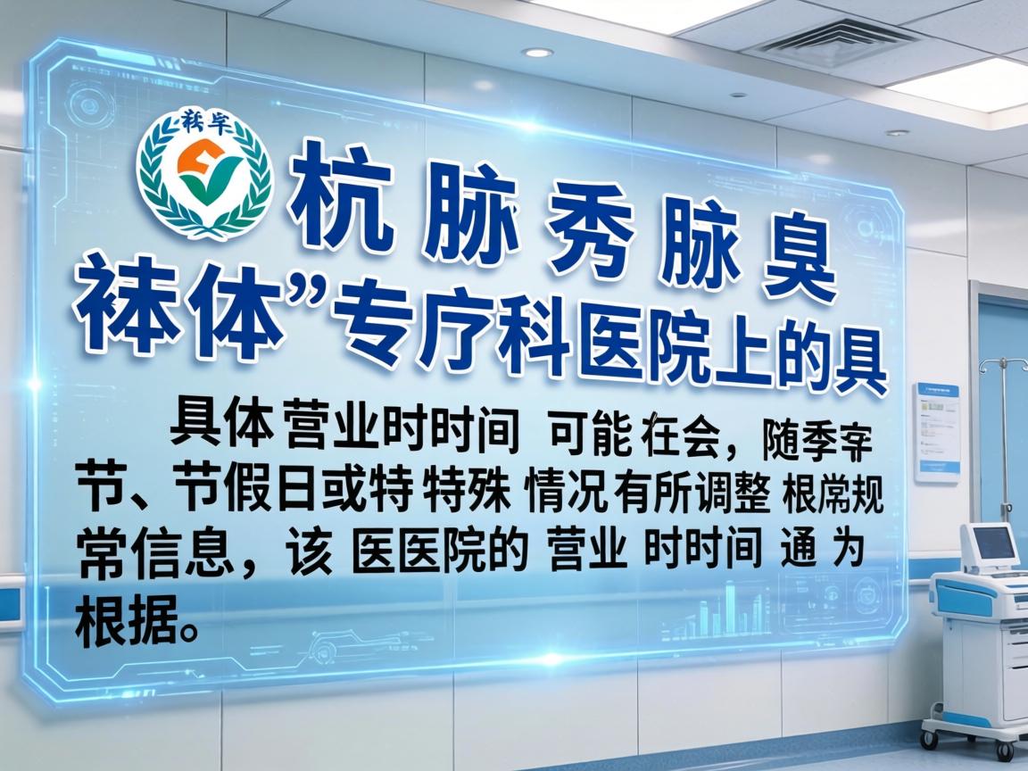 杭州腋秀腋臭专科医院的具体营业时间可能会随季节、节假日或特殊情况有所调整。根据常规信息,该医院的营业时间通常为 杭州腋秀腋臭专科医院的具体营业时间可能会随季节、节假日或特殊情况有所调整。根据常规信息,该医院的营业时间通常为