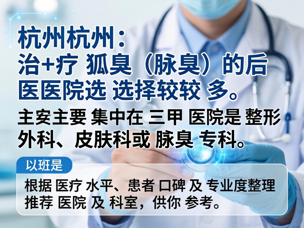 在杭州，治疗狐臭（腋臭）的医院选择较多，主要集中在三甲医院的整形外科、皮肤科或腋臭专科。以下是根据医疗水平、患者口碑及专业度整理的推荐医院及科室，供你参考