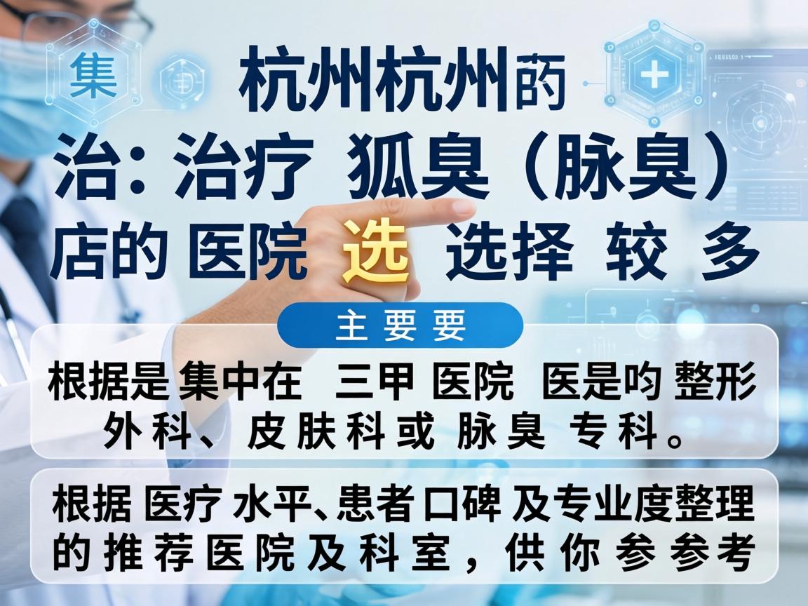 在杭州，治疗狐臭（腋臭）的医院选择较多，主要集中在三甲医院的整形外科、皮肤科或腋臭专科。以下是根据医疗水平、患者口碑及专业度整理的推荐医院及科室，供你参考