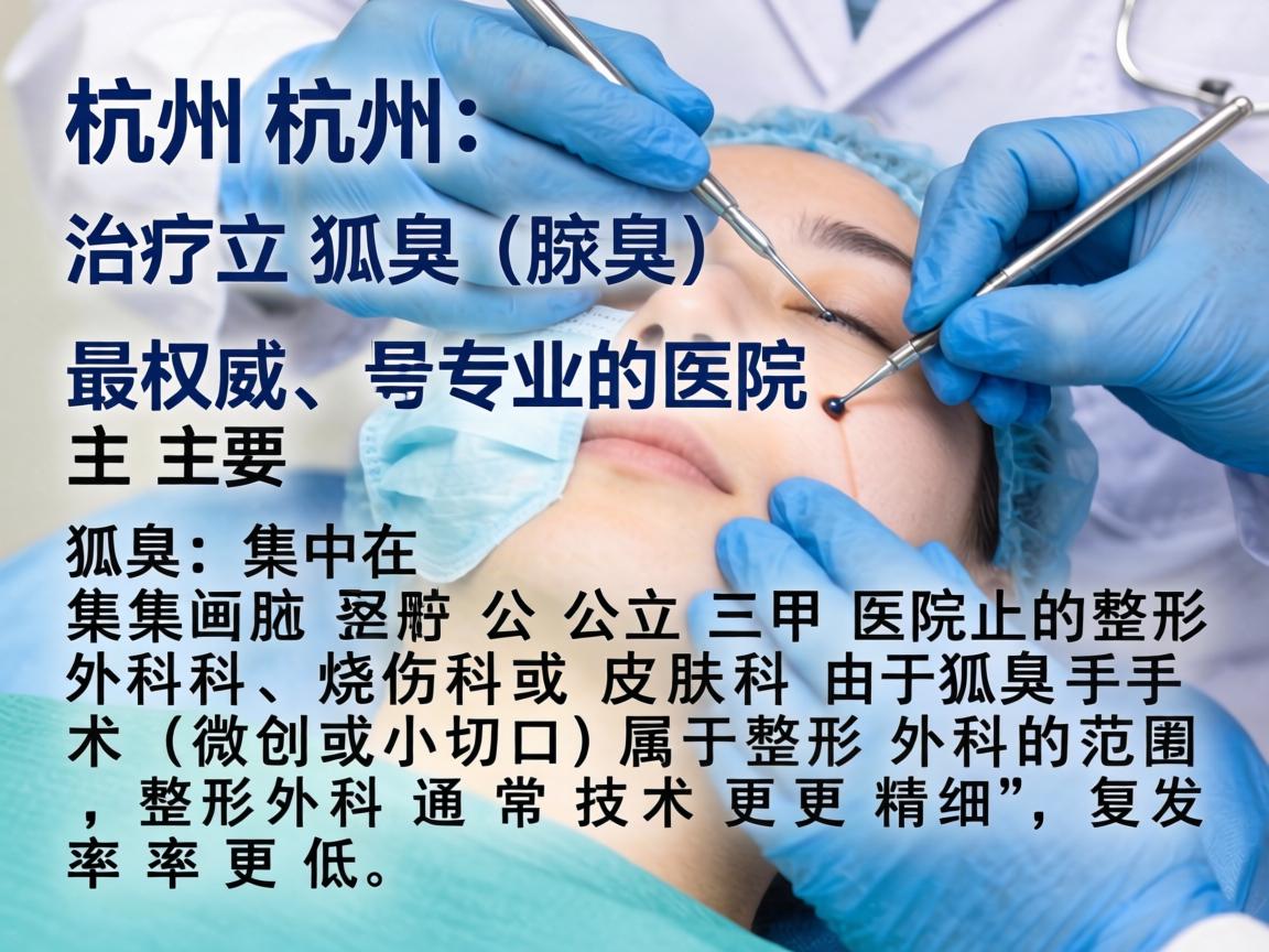 在杭州，治疗狐臭（腋臭）最权威、最专业的医院主要集中在公立三甲医院的整形外科、烧伤科或皮肤科。由于狐臭手术（微创或小切口）属于整形外科的范畴，整形外科通常技术更精细，复发率更低