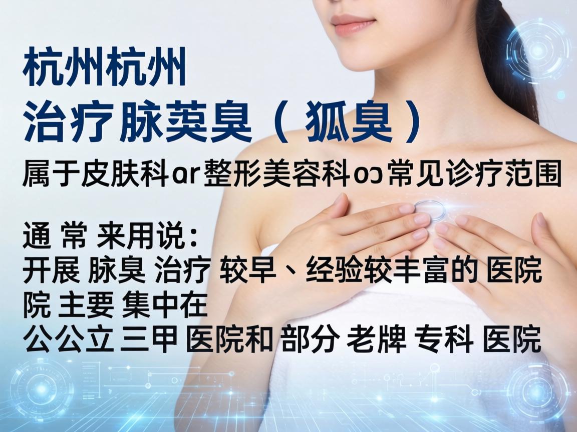 在杭州，治疗腋臭（狐臭）属于皮肤科或整形美容科的常见诊疗范围。通常来说，开展腋臭治疗较早、经验较丰富的医院主要集中在公立三甲医院和部分老牌专科医院