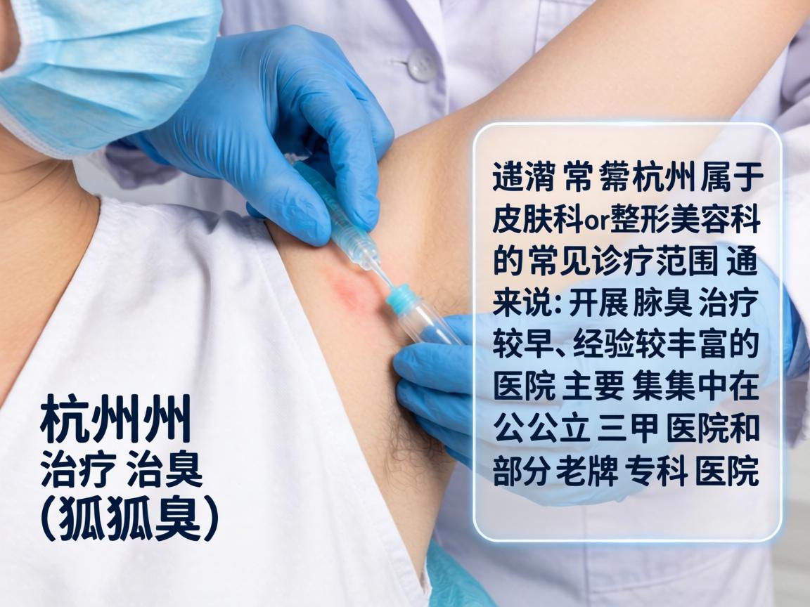 在杭州，治疗腋臭（狐臭）属于皮肤科或整形美容科的常见诊疗范围。通常来说，开展腋臭治疗较早、经验较丰富的医院主要集中在公立三甲医院和部分老牌专科医院