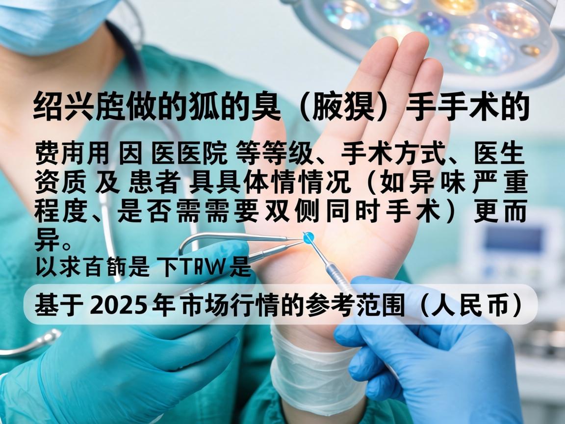 在绍兴做狐臭（腋臭）手术的费用因医院等级、手术方式、医生资质及患者具体情况（如异味严重程度、是否需要双侧同时手术）而异。以下是基于2025年市场行情的参考范围（人民币）