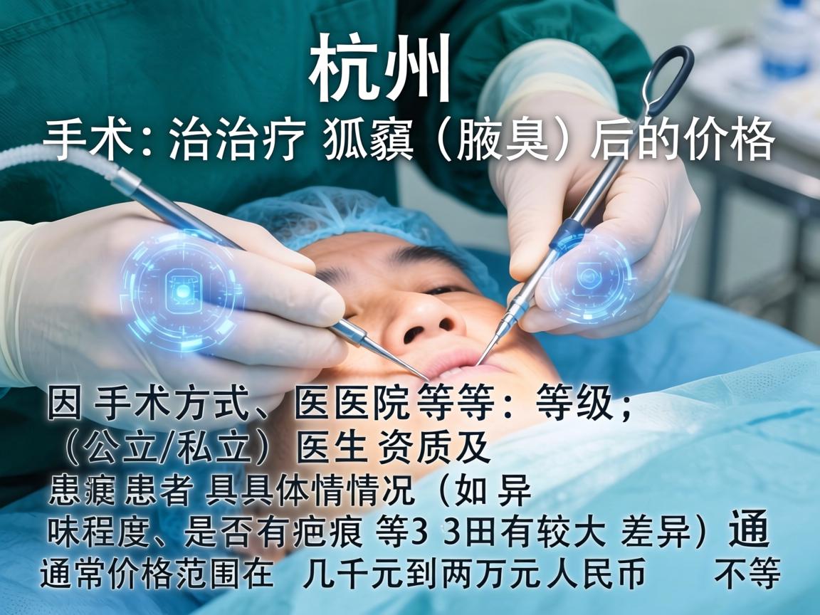 在杭州，手术治疗狐臭（腋臭）的价格因手术方式、医院等级（公立/私立）医生资质及患者具体情况（如异味程度、是否有疤痕等）而有较大差异。通常价格范围在 几千元到两万元人民币 不等