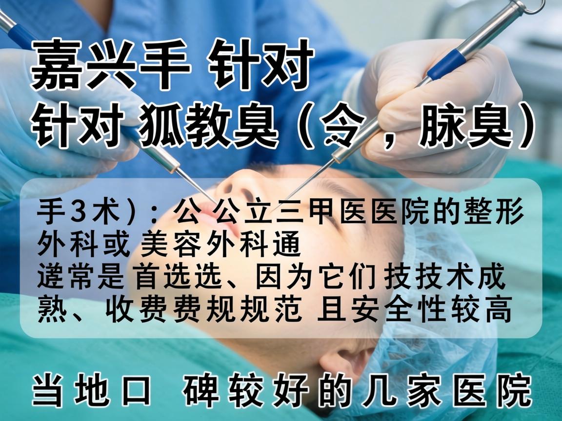 在嘉兴，针对狐臭（腋臭）手术，公立三甲医院的整形外科或美容外科通常是首选，因为它们技术成熟、收费规范且安全性较高。以下是当地口碑较好的几家医院