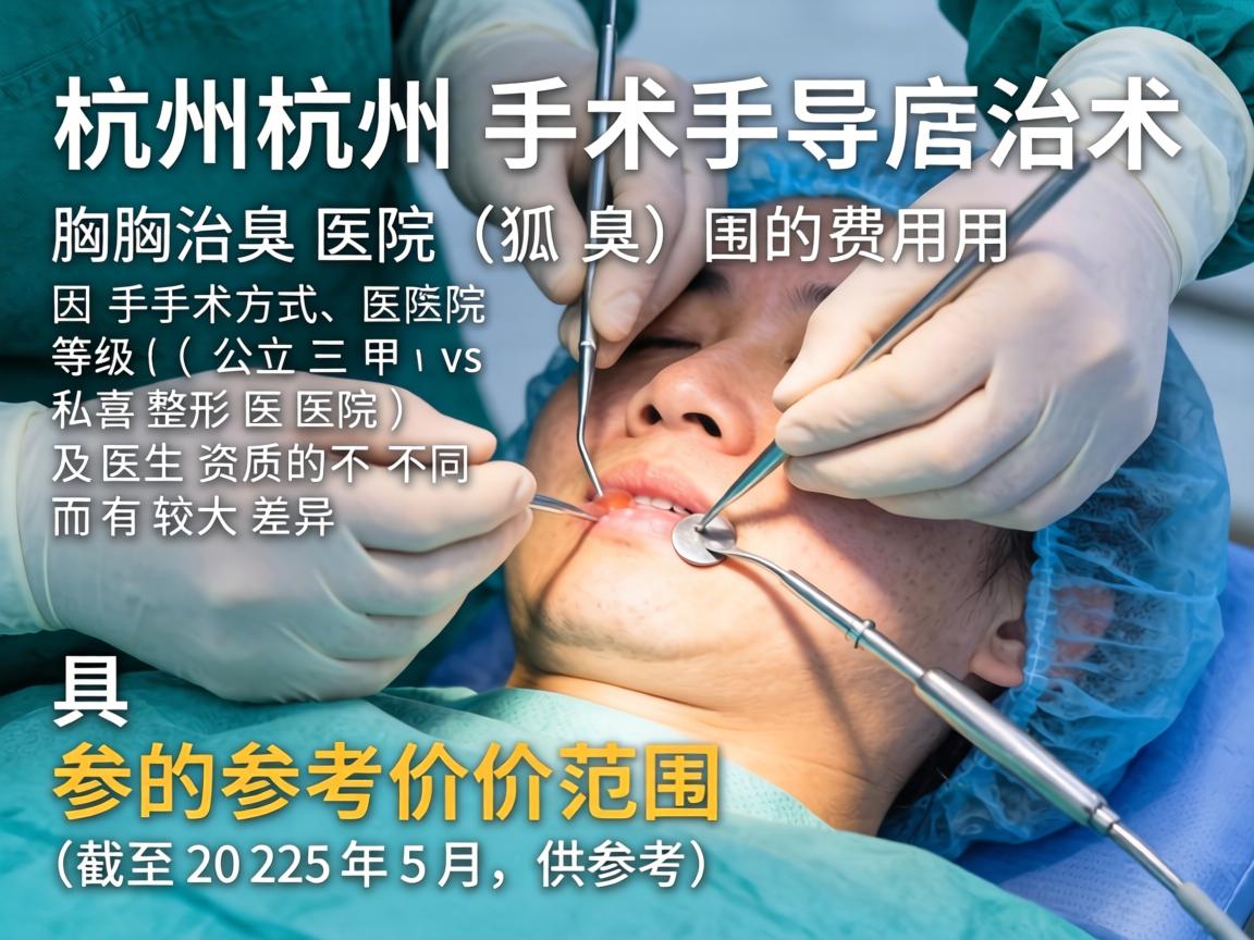 在杭州,手术治疗腋臭(狐臭)的费用因手术方式、医院等级(公立三甲 vs 私立整形医院)及医生资质的不同而有较大差异。以下是具体的参考价格范围(截至2025年5月,供参考) 在杭州,手术治疗腋臭(狐臭)的费用因手术方式、医院等级(公立三甲 vs 私立整形医院)及医生资质的不同而有较大差异。以下是具体的参考价格范围(截至2025年5月,供参考)