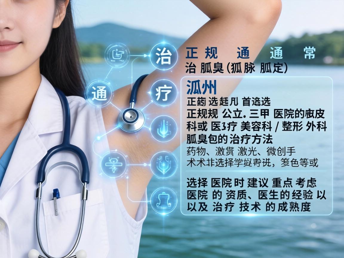 在湖州,治疗腋臭(狐臭)通常首选正规公立三甲医院的皮肤科或医疗美容科/整形外科。腋臭的治疗方法包括药物、激光、微创手术等,选择医院时建议重点考虑医院的资质、医生的经验以及治疗技术的成熟度 在湖州,治疗腋臭(狐臭)通常首选正规公立三甲医院的皮肤科或医疗美容科/整形外科。腋臭的治疗方法包括药物、激光、微创手术等,选择医院时建议重点考虑医院的资质、医生的经验以及治疗技术的成熟度