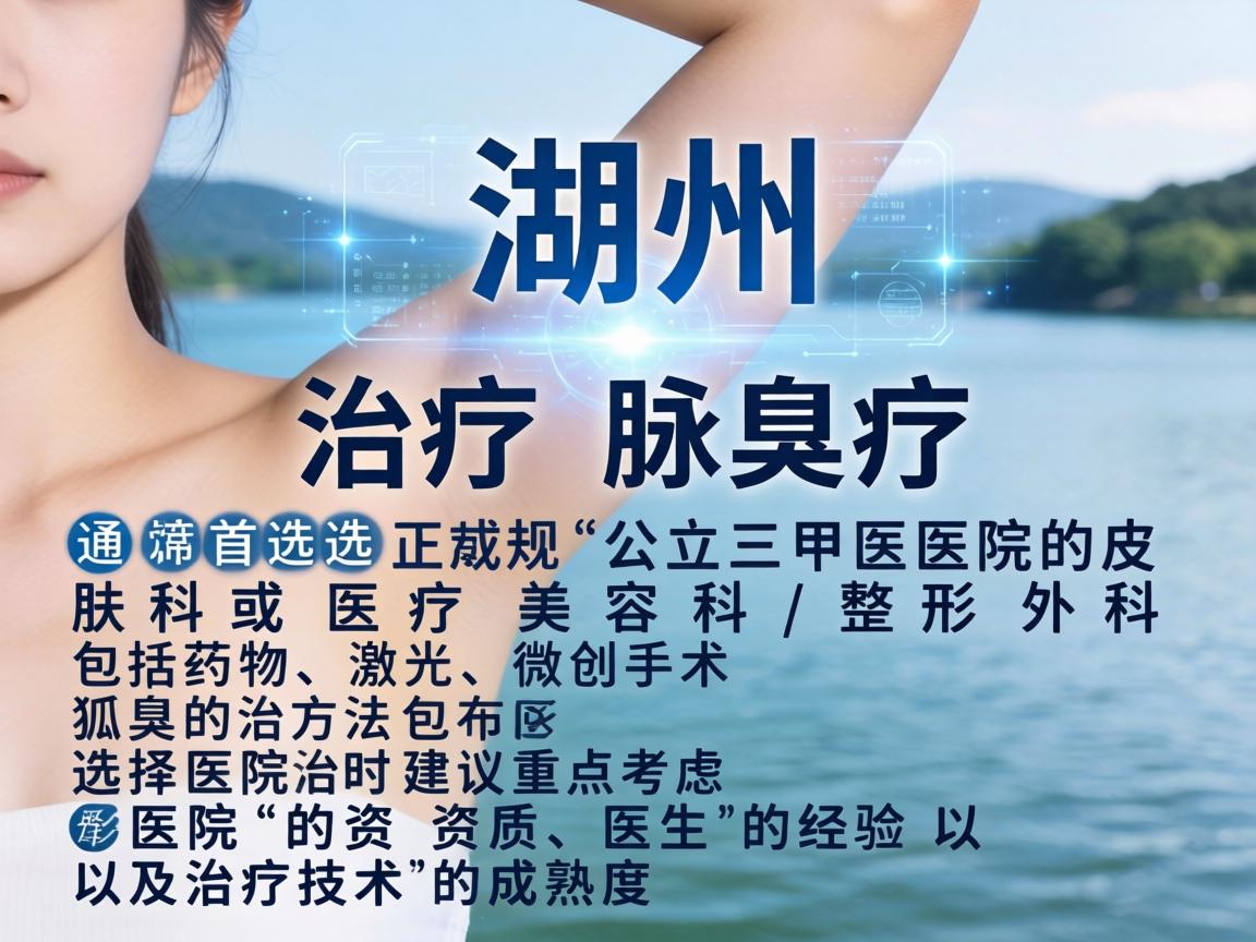 在湖州,治疗腋臭(狐臭)通常首选正规公立三甲医院的皮肤科或医疗美容科/整形外科。腋臭的治疗方法包括药物、激光、微创手术等,选择医院时建议重点考虑医院的资质、医生的经验以及治疗技术的成熟度 在湖州,治疗腋臭(狐臭)通常首选正规公立三甲医院的皮肤科或医疗美容科/整形外科。腋臭的治疗方法包括药物、激光、微创手术等,选择医院时建议重点考虑医院的资质、医生的经验以及治疗技术的成熟度