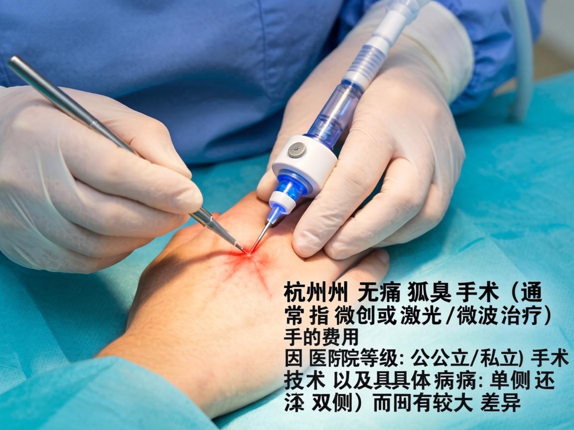 在杭州，无痛狐臭手术（通常指微创或激光/微波治疗）的费用因医院等级（公立/私立）手术技术以及具体病情（单侧还是双侧）而有较大差异