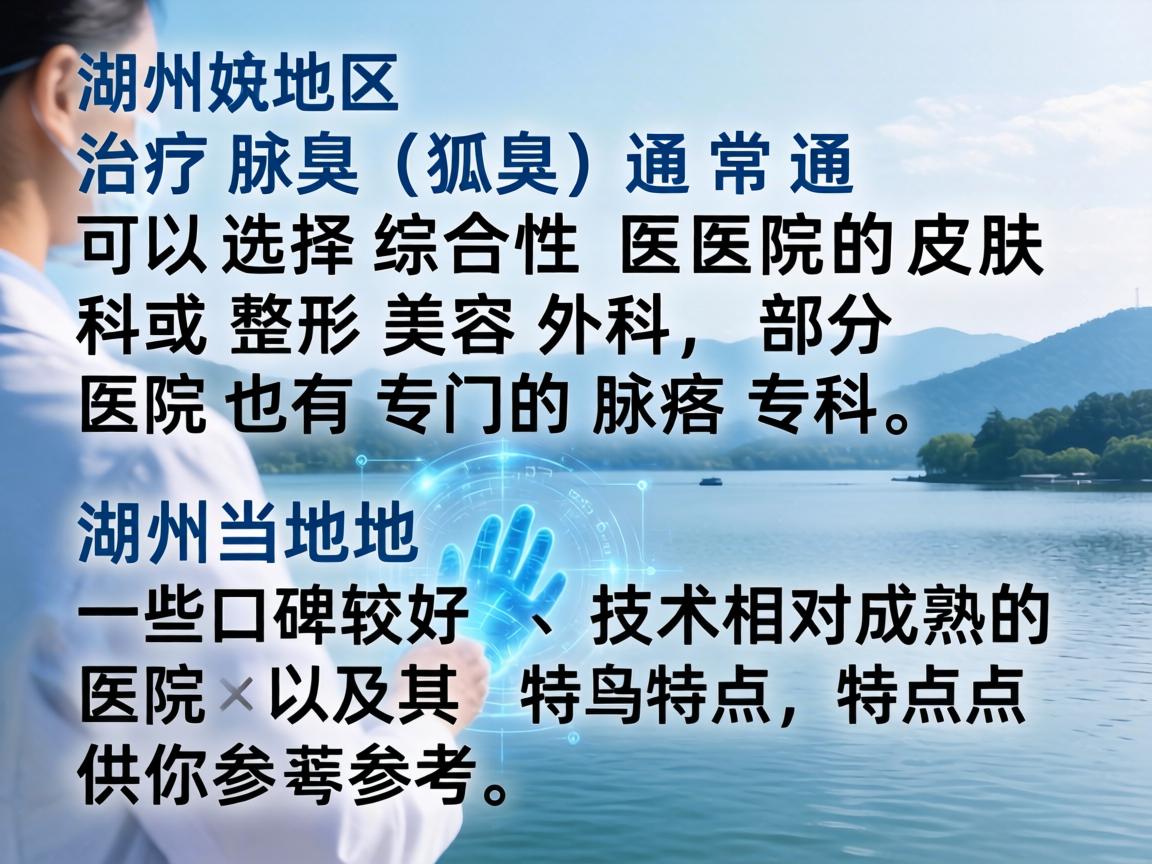 在湖州地区，治疗腋臭（狐臭）通常可以选择综合性医院的皮肤科或整形美容外科，部分医院也有专门的腋臭专科。以下是湖州当地一些口碑较好、技术相对成熟的医院及其特点，供你参考