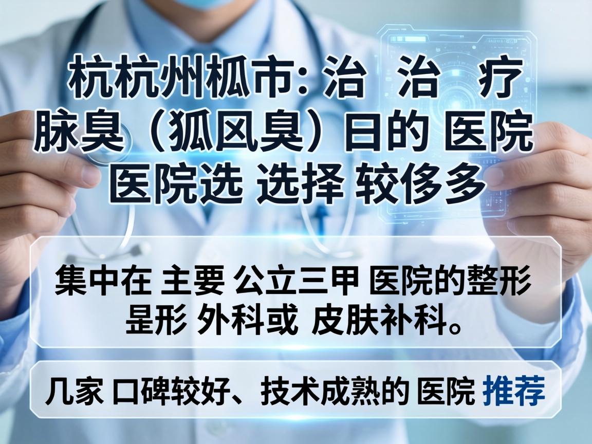 杭州市治疗腋臭（狐臭）的医院选择较多，主要集中在公立三甲医院的整形外科或皮肤科。以下是几家口碑较好、技术成熟的医院推荐