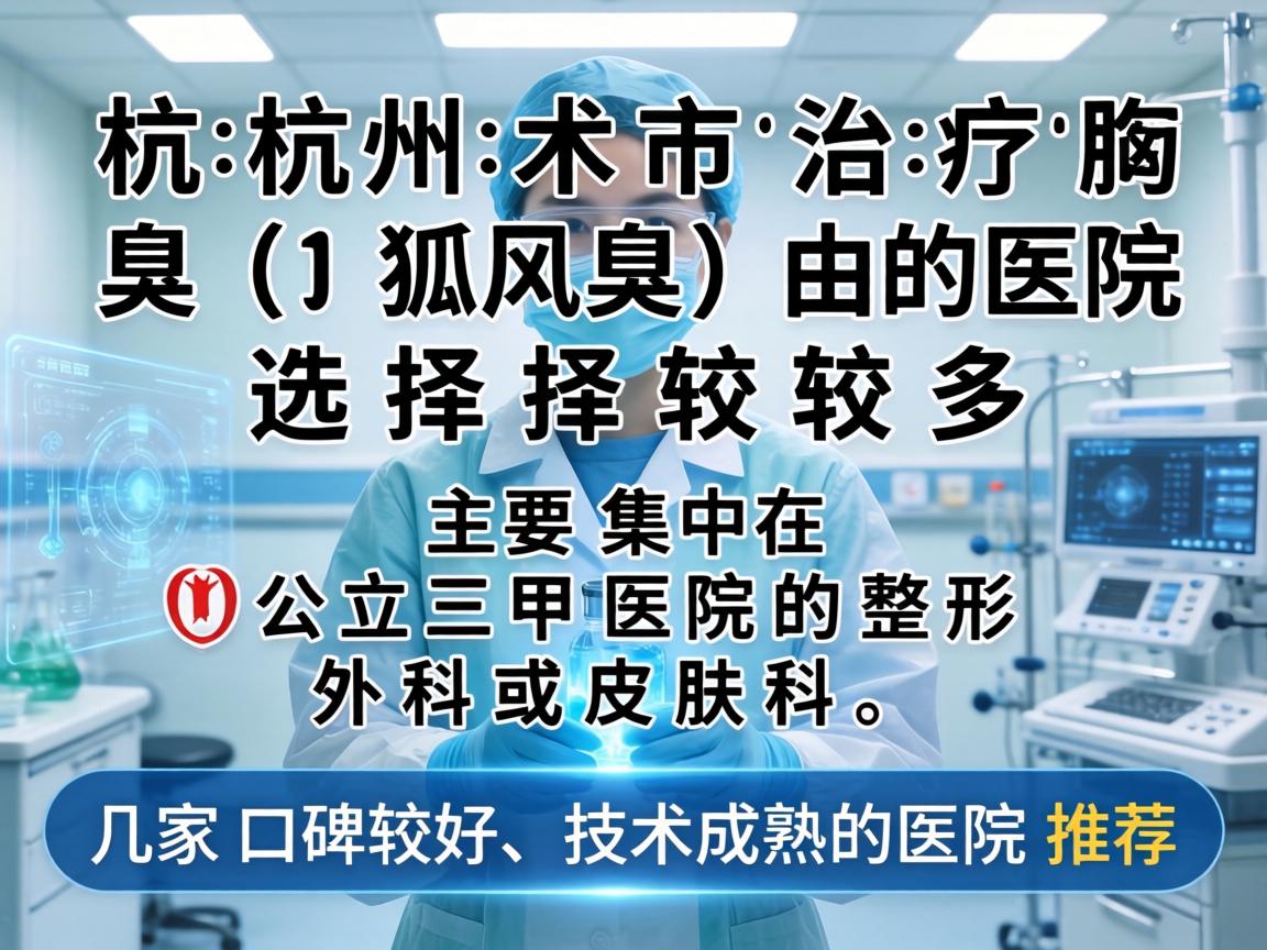 杭州市治疗腋臭（狐臭）的医院选择较多，主要集中在公立三甲医院的整形外科或皮肤科。以下是几家口碑较好、技术成熟的医院推荐