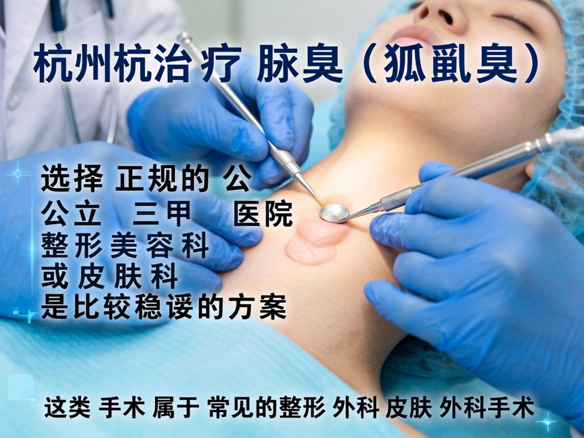 在杭州，治疗腋臭（狐臭）选择正规的公立三甲医院整形美容科或皮肤科是比较稳妥的方案。这类手术属于常见的整形外科或皮肤外科手术