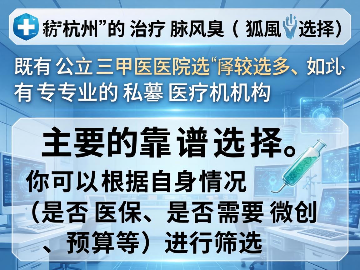 在杭州，治疗腋臭（狐臭）的医院选择较多，既有公立三甲医院，也有专业的私立医疗机构。以下是主要的靠谱选择，你可以根据自身情况（如是否医保、是否需要微创、预算等）进行筛选