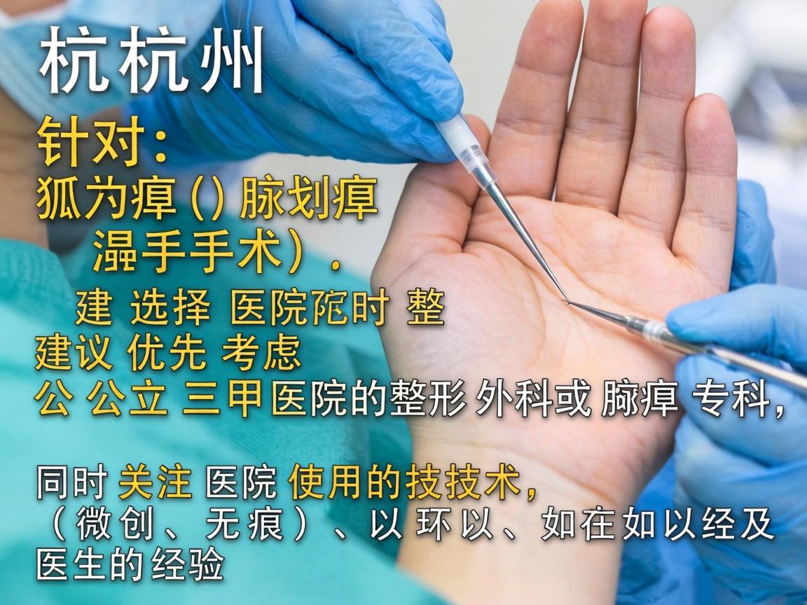 在杭州，针对狐臭（腋臭）手术，选择医院时建议优先考虑公立三甲医院的整形外科或腋臭专科，同时关注医院使用的技术（如微创、无痕）以及医生的经验