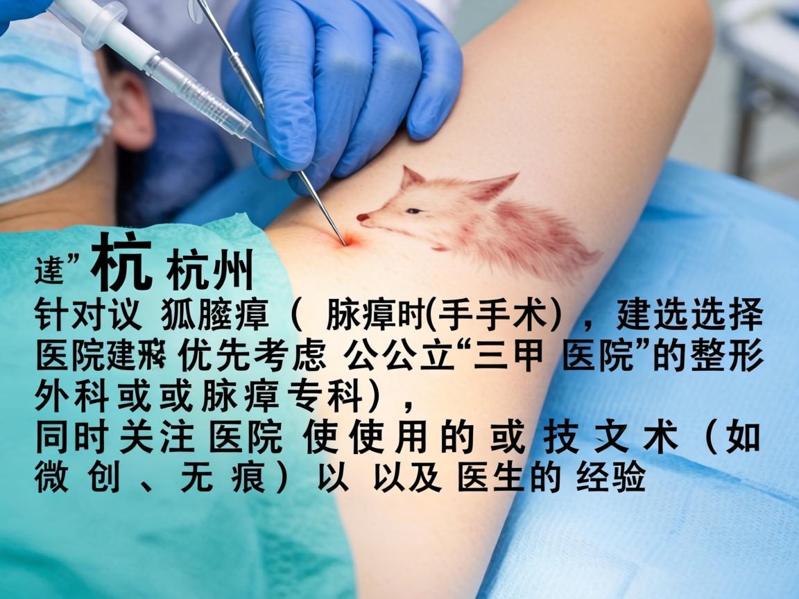 在杭州，针对狐臭（腋臭）手术，选择医院时建议优先考虑公立三甲医院的整形外科或腋臭专科，同时关注医院使用的技术（如微创、无痕）以及医生的经验