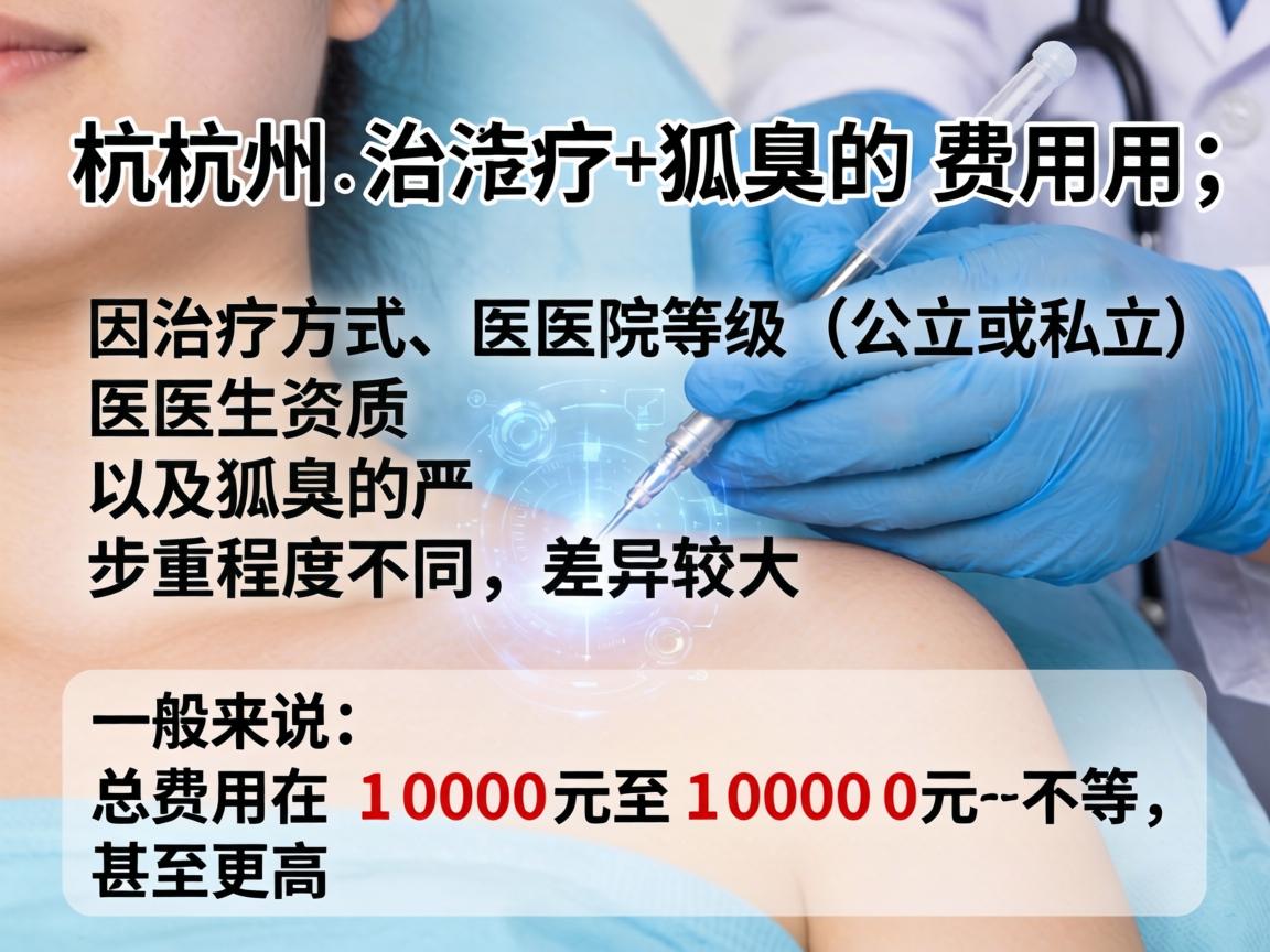 在杭州治疗狐臭的费用，因治疗方式、医院等级（公立或私立）医生资质以及狐臭的严重程度不同，差异较大。一般来说，总费用在 1000元至10000元 不等，甚至更高
