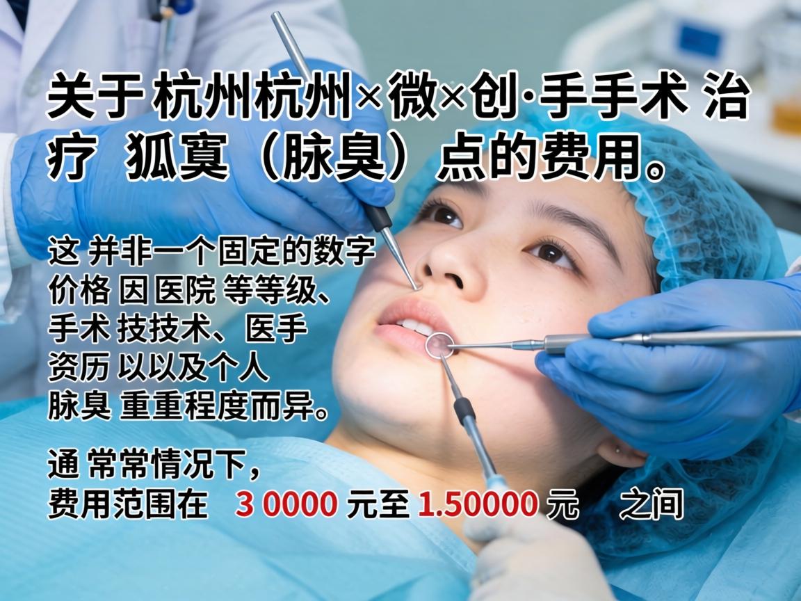 关于杭州微创手术治疗狐臭（腋臭）的费用，这并非一个固定的数字，价格因医院等级、手术技术、医生资历以及个人腋臭严重程度而异。通常情况下，费用范围在 3000元至15000元 之间