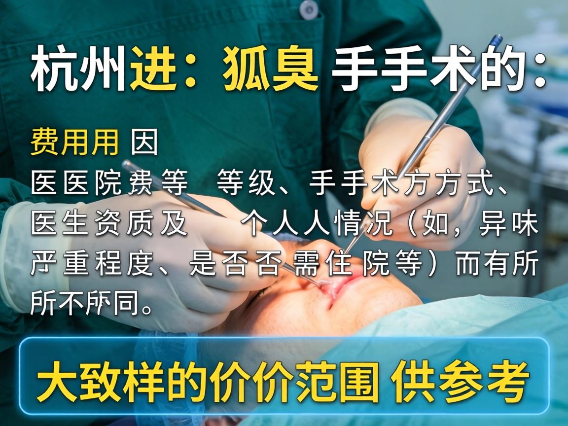 在杭州进行狐臭手术的费用因医院等级、手术方式、医生资质及个人情况（如异味严重程度、是否需住院等）而有所不同。以下是大致的价格范围供参考