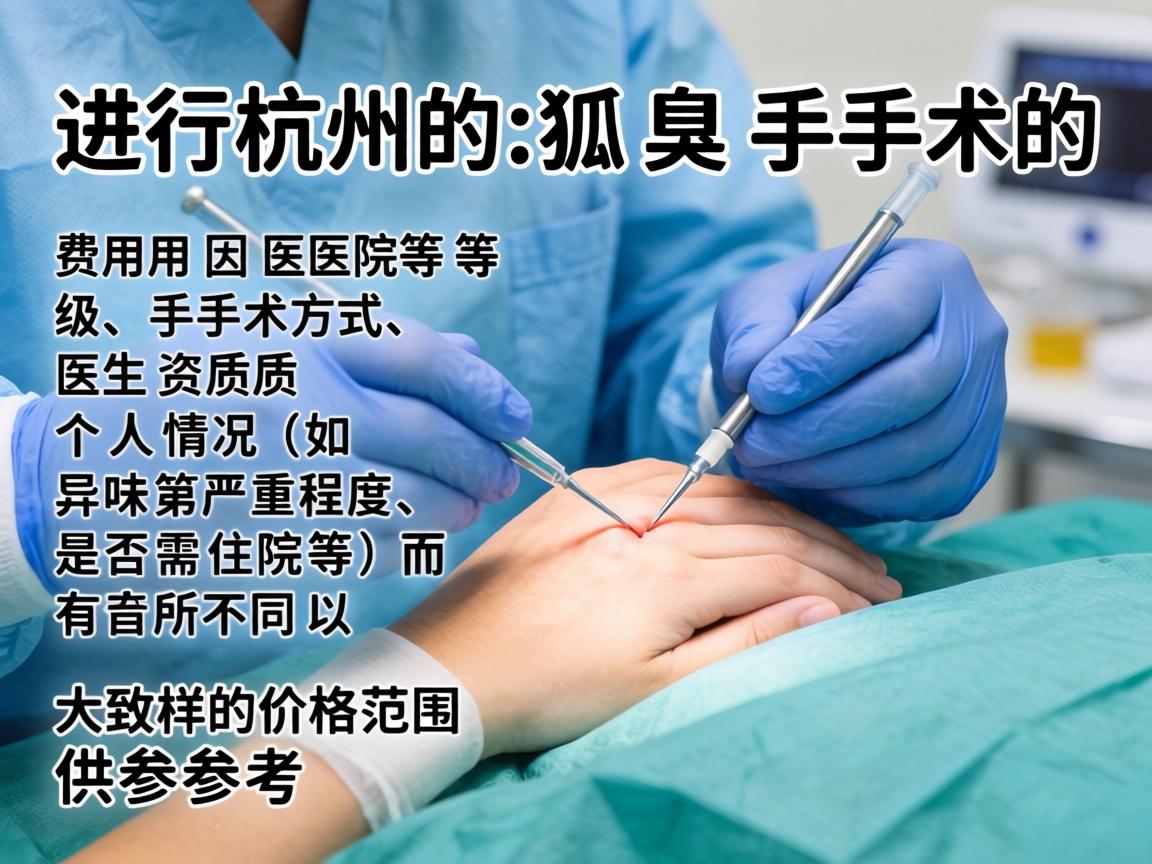 在杭州进行狐臭手术的费用因医院等级、手术方式、医生资质及个人情况（如异味严重程度、是否需住院等）而有所不同。以下是大致的价格范围供参考